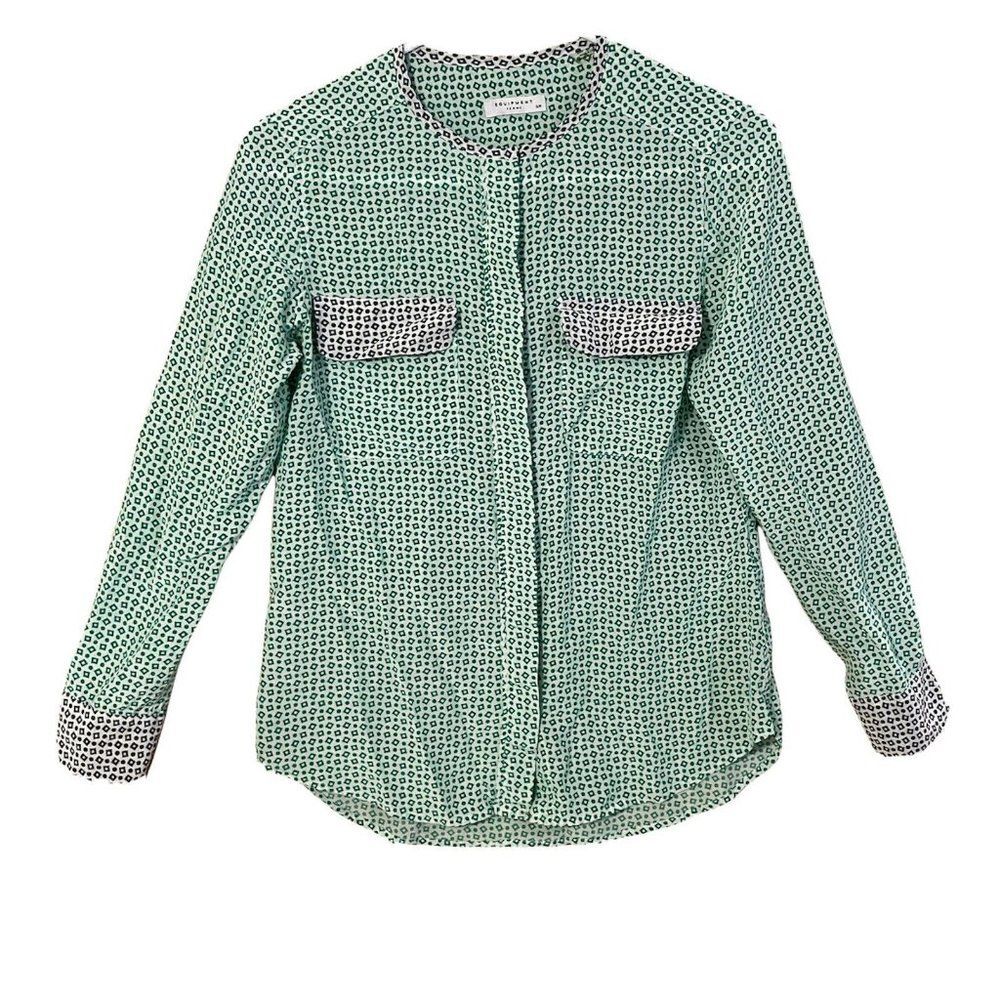Equipment femme Women’s S/p Green Geometric Print Long Sleeve Silk Button Blouse